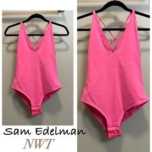 𝗡𝗪𝗧 pink Sam Edelman plunge bodysuit Carmine rose sleeveless strappy